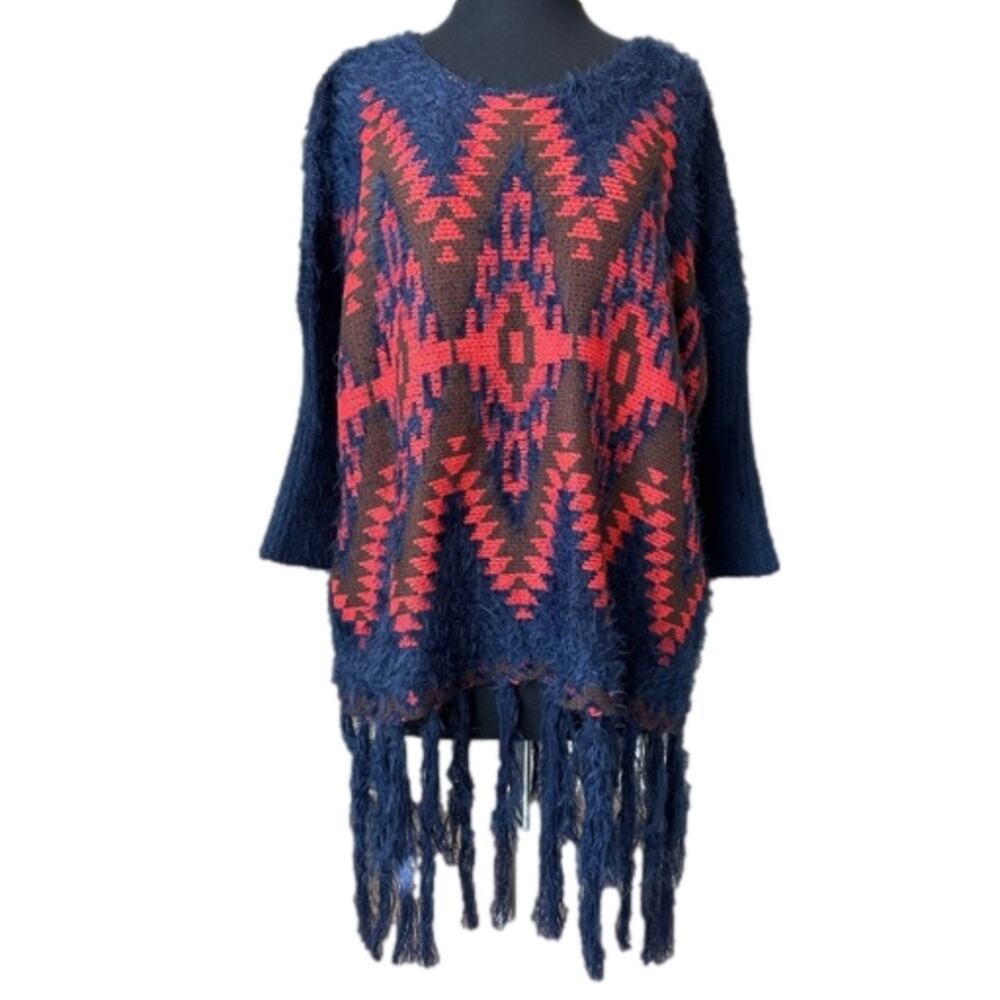 Powder River Outfitters Fringe Pullover Sweater Boho Aztec Southwestern Size S